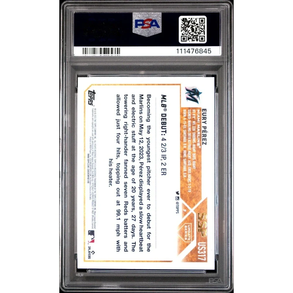 2023 Topps Update‎ Eury Perez #US317 SSP GOLDEN MIRROR Image Variation RC PSA 9
